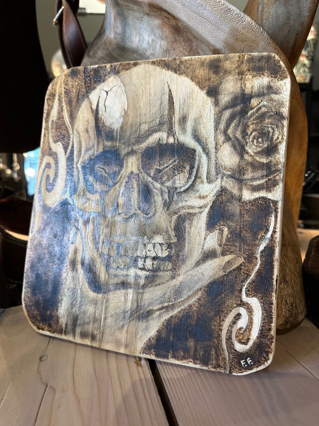 Skull Picture on Cutting Board - Pyrography Art